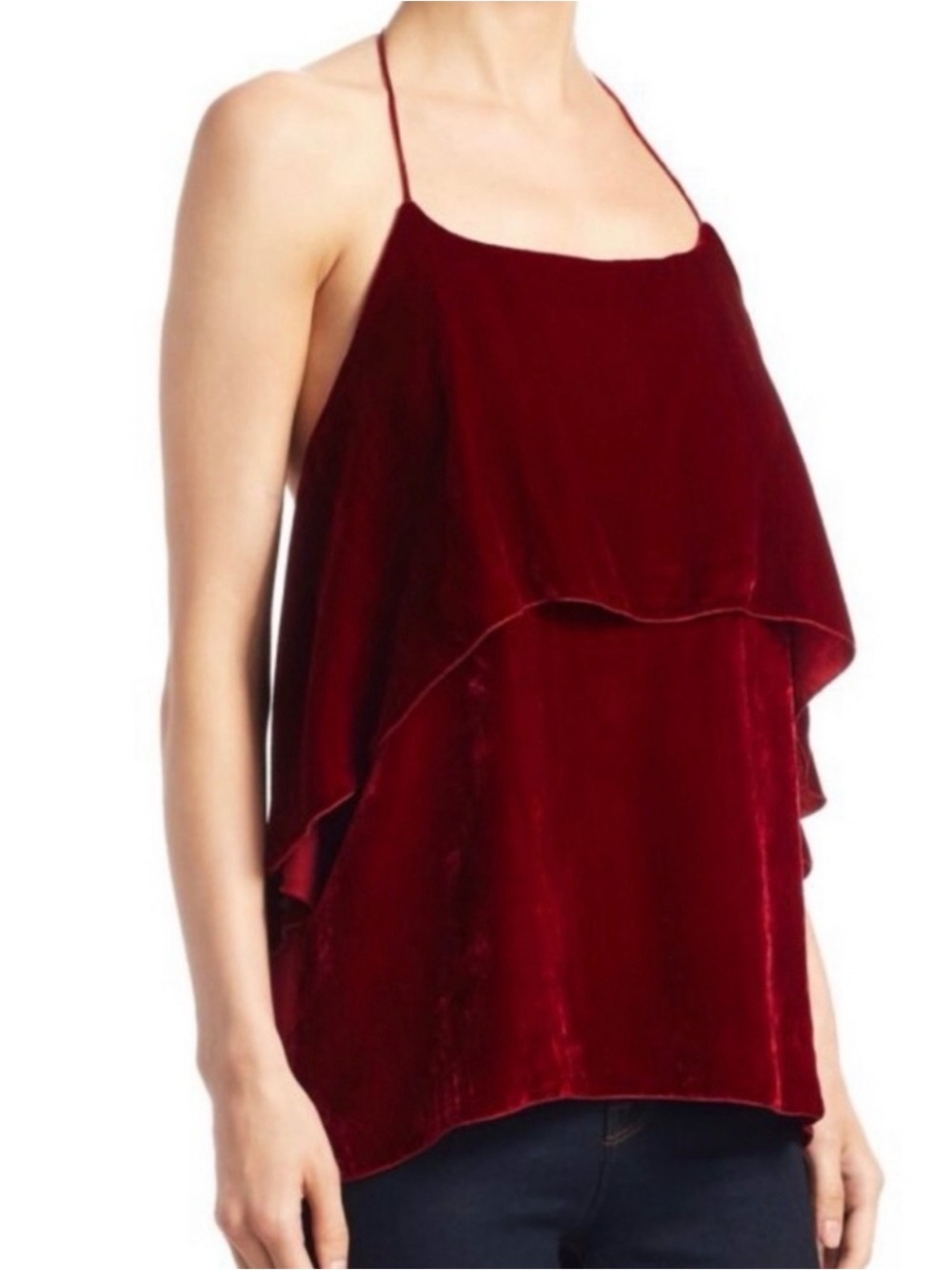 Alice + Olivia Velvet Layered Cami Tank Top - Burgundy Large